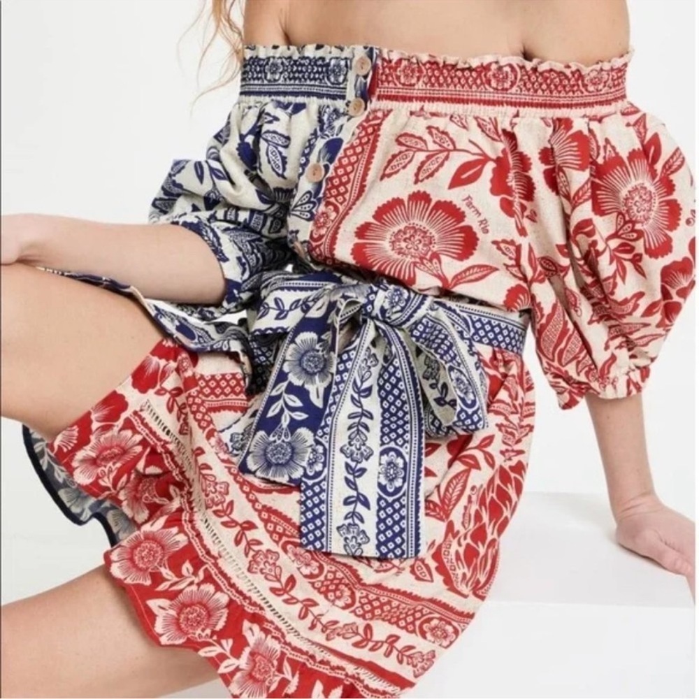 FARM Rio Red and Blue Floral Mini Dress - Picture 4 of 5